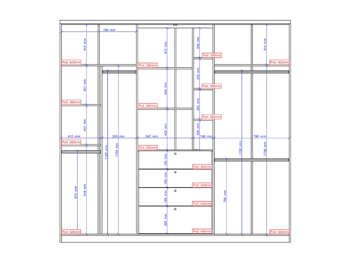 Kledingkast ISAK - 4 deuren - Spiegel en laden - L240 cm - Eiken en ivoorkleur