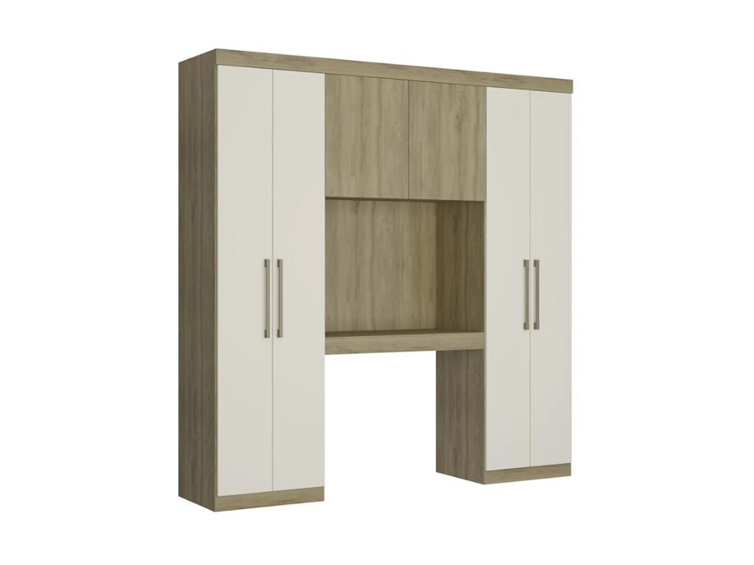 Móvel de cama ANTERO - 6 portas - Com armários e gavetas - C 200 cm - Carvalho & Marfim