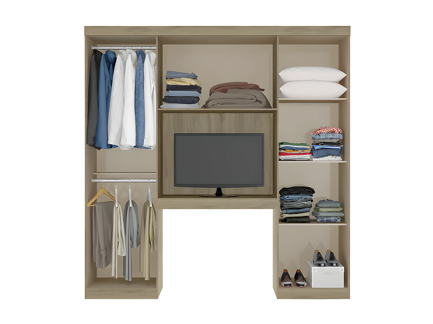 Móvel de cama ANTERO - 6 portas - Com armários e gavetas - C 200 cm - Carvalho & Marfim