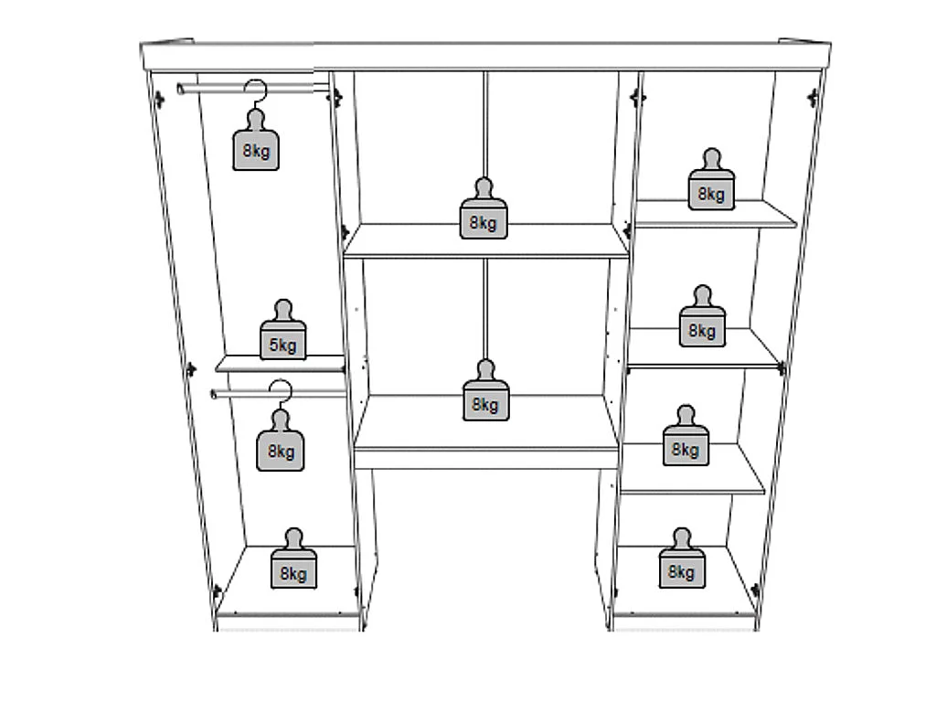 Móvel de cama ANTERO - 6 portas - Com armários e gavetas - C 200 cm - Carvalho & Marfim