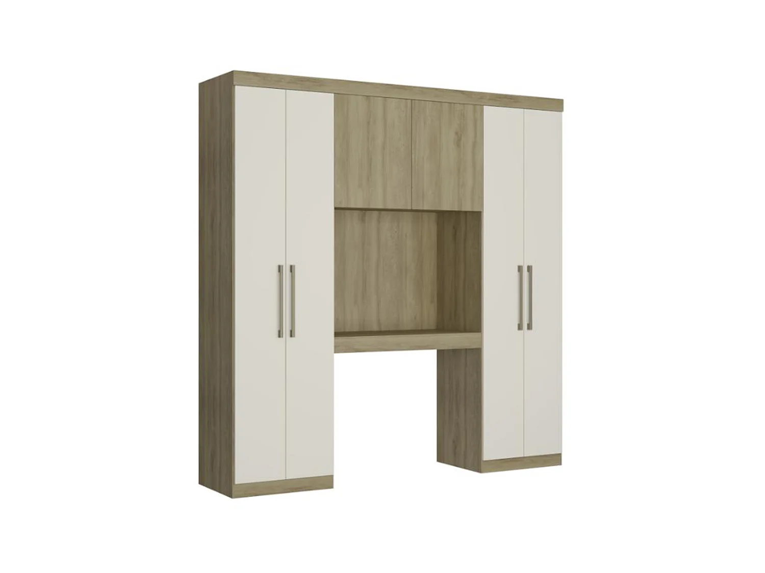 Armario cabecero ANTERO - 6 puertas - Con armarios y compartimentos - Ancho 200 cm - roble y marfil
