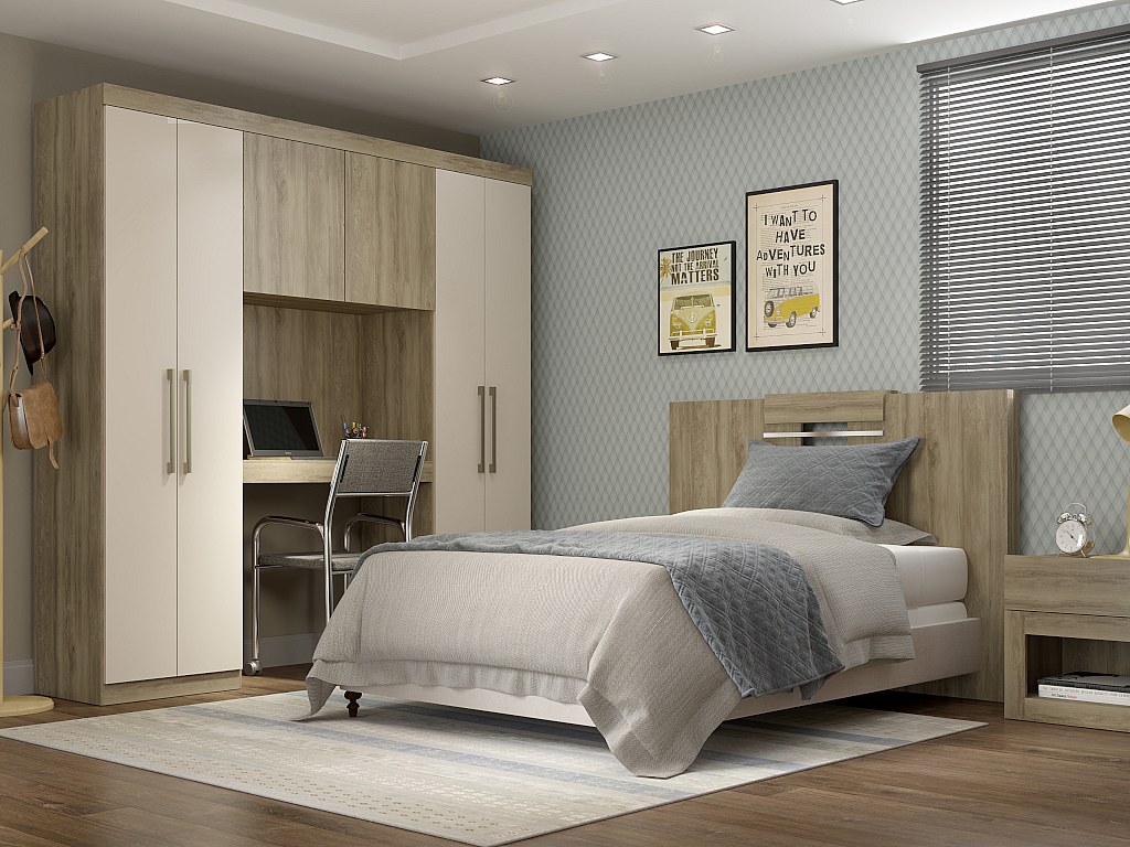 Bettüberbau mit 6 Türen, Kleiderschrank & Stauraum - L. 200 cm - Eichefarbe günstig online kaufen