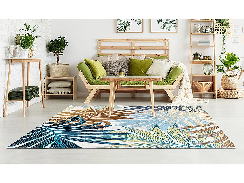 Tapis intérieur ou extérieur ethnique motifs feuilles - 150 x 200 cm - Vert - VEGETO
