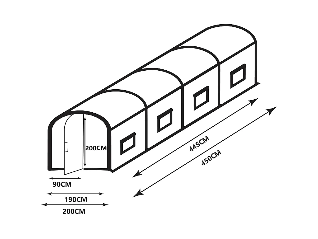 Tunnelväxthus med galvaniserad stålstruktur och dörr 9 m² - L200 x b450 x H200 cm - Vit - ALOCASIA