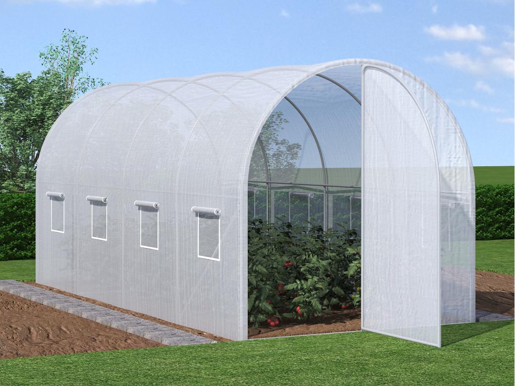 Serre tunnel avec structure en acier galvanisé et porte 9 m² - L200 x l450 x H200 cm - Blanc -  ALOCASIA