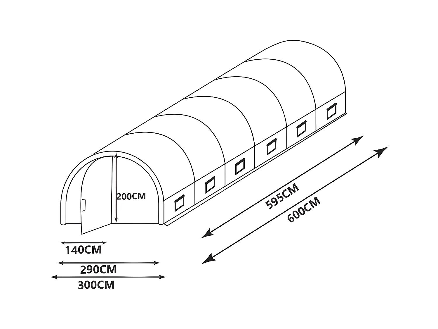 Serre tunnel avec structure en acier galvanisé et porte 18 m² - L300 x l600 x H200 cm - Blanc - ALOCASIA