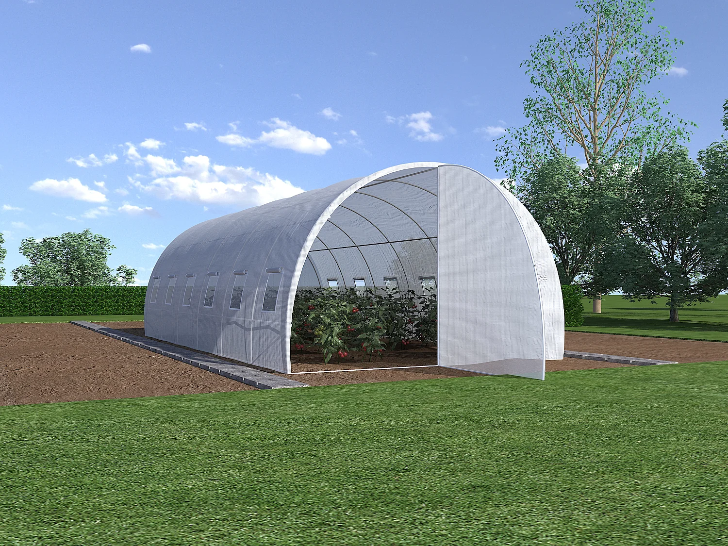 Serre tunnel avec structure en acier galvanisé et porte 18 m² - L300 x l600 x H200 cm - Blanc - ALOCASIA