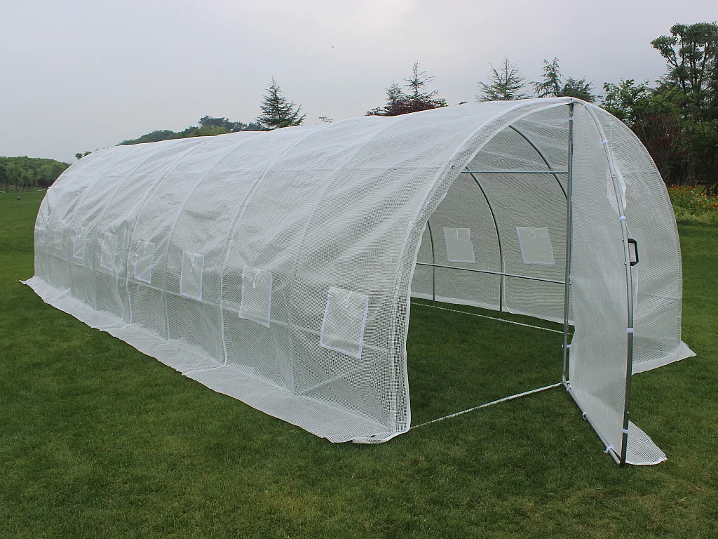 Serre tunnel avec structure en acier et porte 24 m² - L300 x l800 x H200 cm - Blanc - ALOCASIA