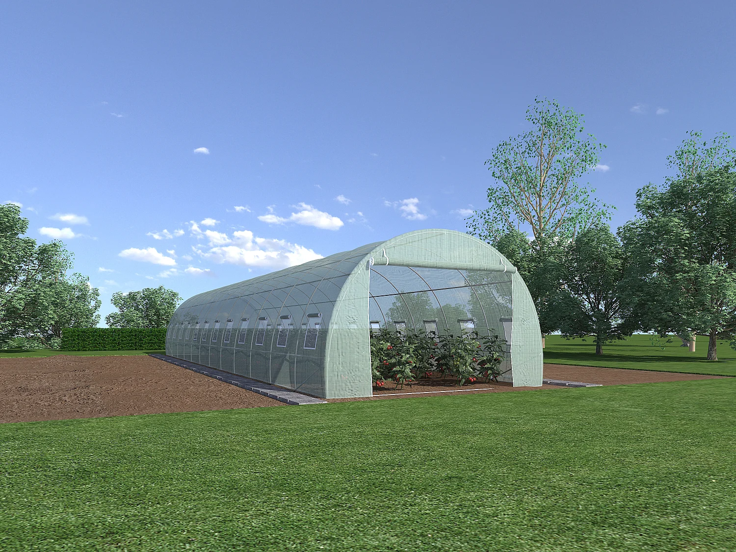 Serre tunnel avec structure en acier 36 m² - L300 x l1200 x H200 cm - Vert - IPOMEA