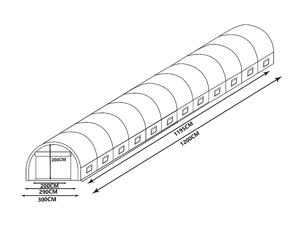 Serre tunnel avec structure en acier 36 m² - L300 x l1200 x H200 cm - Vert - IPOMEA