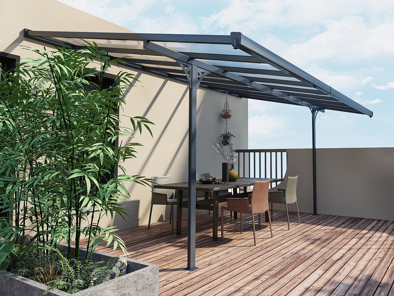 Terrassendach anlehnend - Aluminium - 13,2 m² - Anthrazit - ALVARO