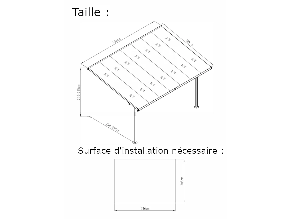 Pergola adossée en aluminium 13,2 m² anthracite ALVARO