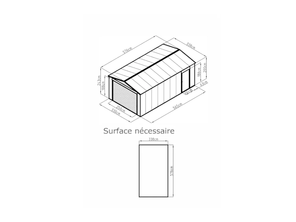 Garage en acier galvanisé avec porte enroulante gris OCTOU - 19,5 m²