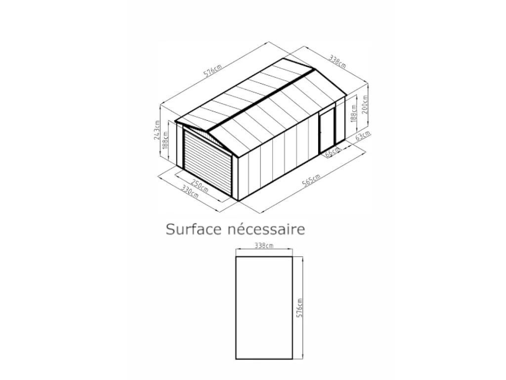 Garage en acier galvanisé avec porte enroulante gris OCTOU - 19,5 m²