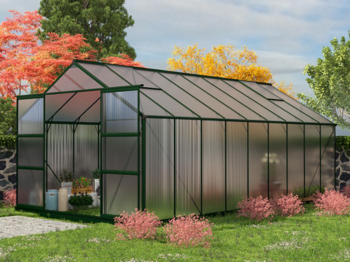 Gewächshaus mit Sockel Polycarbonat 16,8 m² Grün IXORA günstig