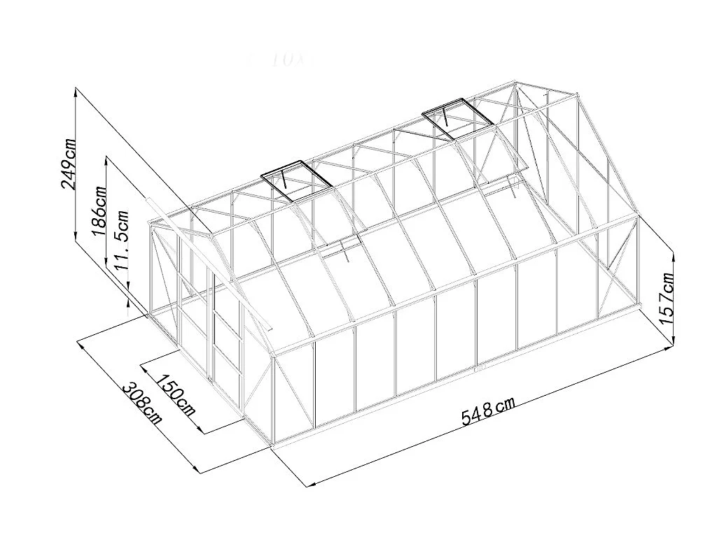 Tuinkas van polycarbonaat 16,8 m² IXORA met basis