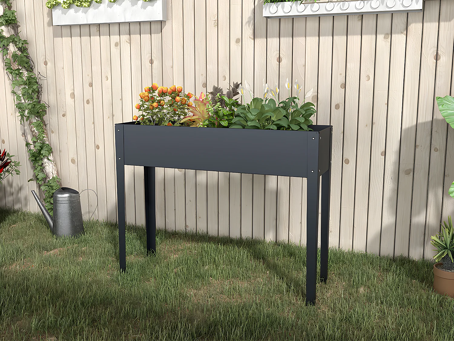Jardinière sur pied en acier anthracite - L100 x P30 x H80 cm - YGOS
