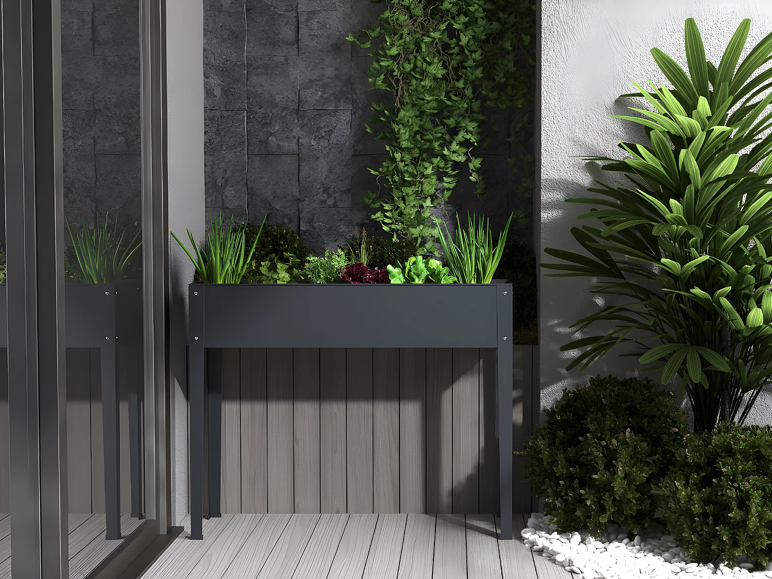 Jardinière sur pied en acier anthracite - L100 x P30 x H80 cm - YGOS