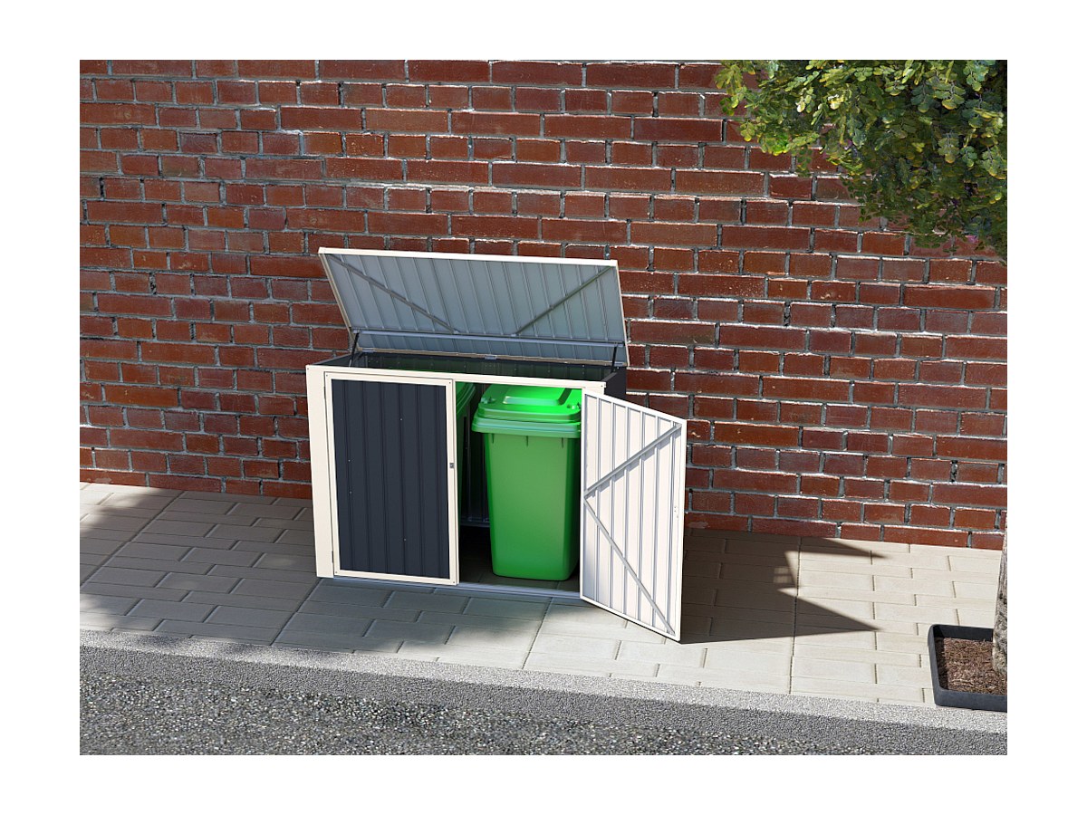 Doppelter Mülltonnenunterstand aus grauem Metall - ILARIO - Maße B181 x