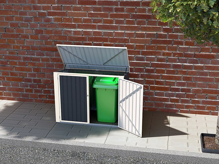 Doppelter Mülltonnenunterstand aus grauem Metall - ILARIO - Maße B181 x