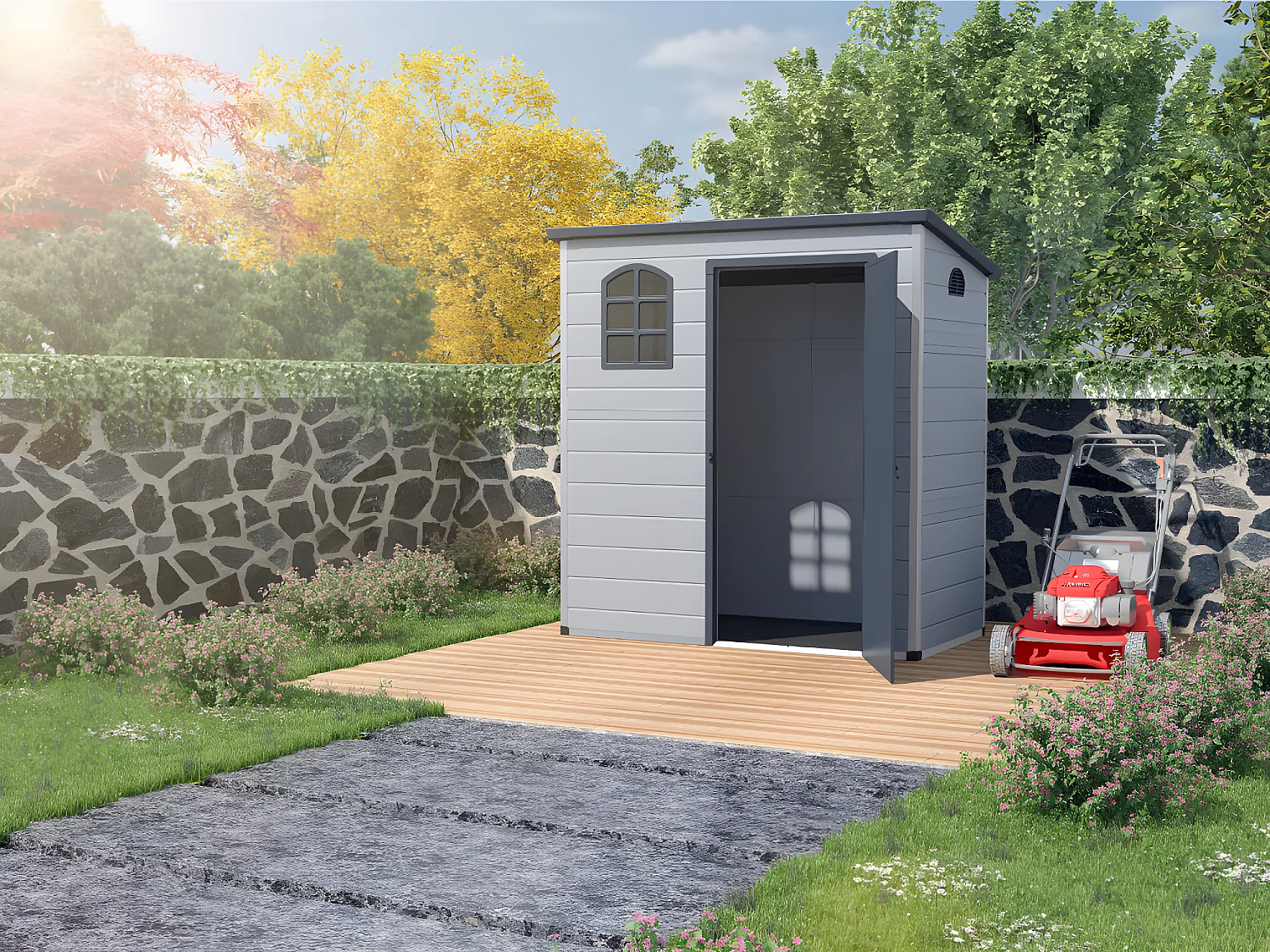 Abri de jardin en résine gris clair 2,09 m² NERIO