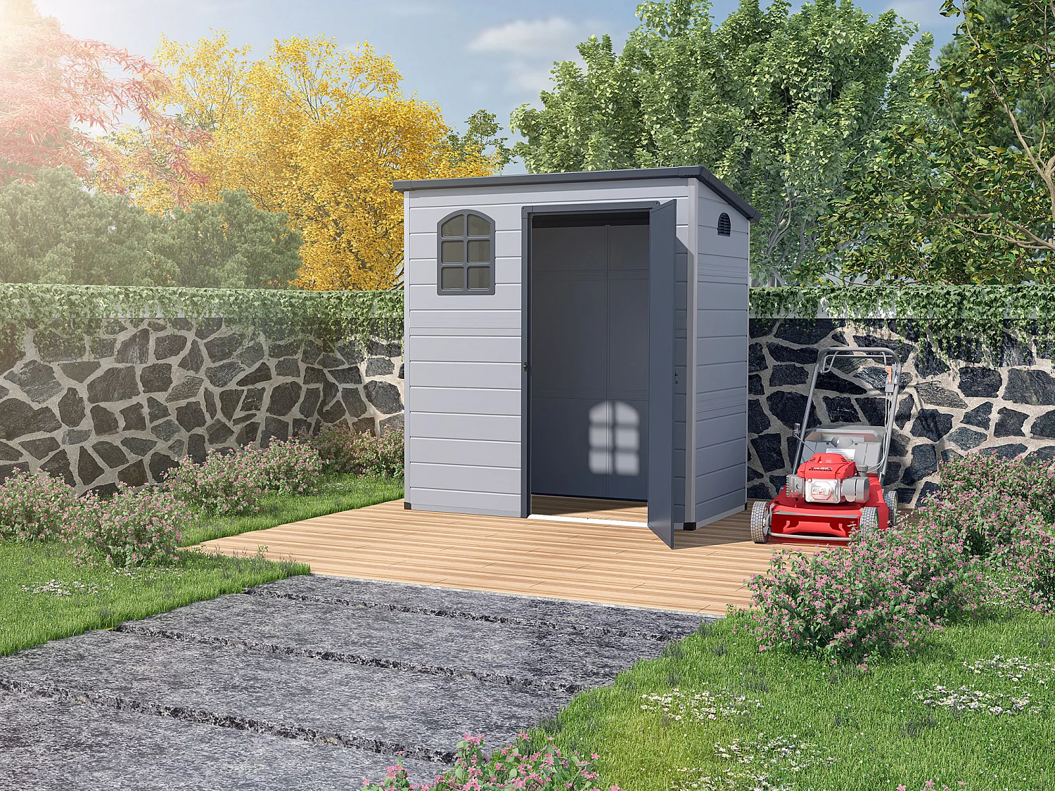 Abri de jardin en résine gris clair 2,09 m² NERIO