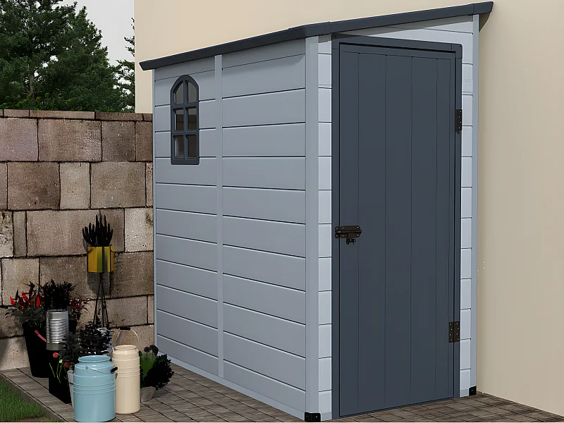 Abri de jardin en résine adossé gris clair 2,09 m² ALBERTO