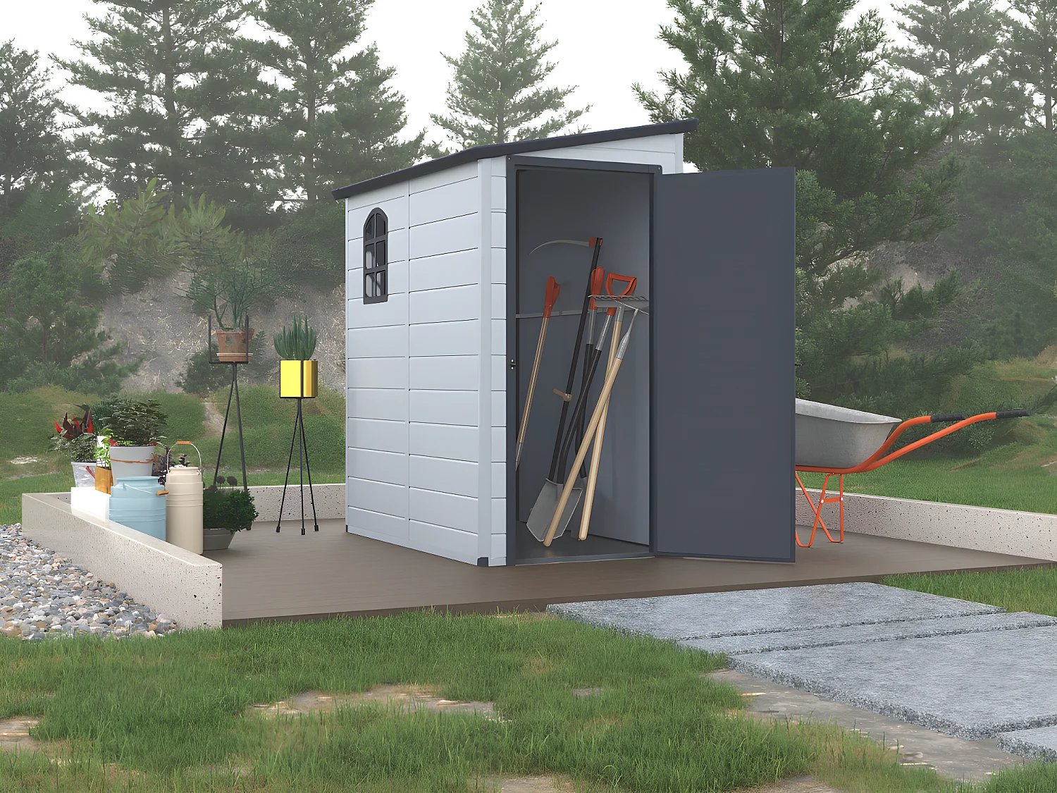 Abrigo de jardim em resina para apoiar na parede cinza antracite de 2,12 m² - ALBERTO