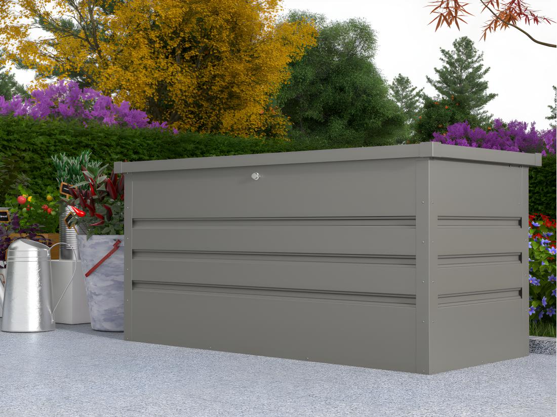 vente unique Coffre de rangement de jardin en acier galvanisé gris - 400L - TOMASO