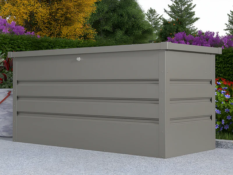 Coffre de rangement de jardin en acier galvanisé gris - 400L - TOMASO