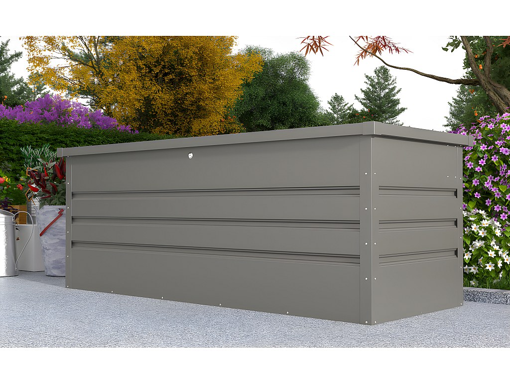 Coffre de rangement de jardin en acier galvanisé gris volume 582L - TOMASO