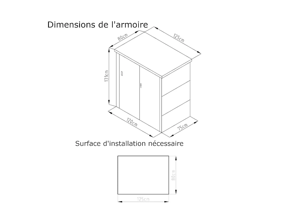 Armario de jardín de acero galvanizado gris REIVAX - 1,31 m3 - Ancho 120 x Prof. 80 x Alt. 131 cm