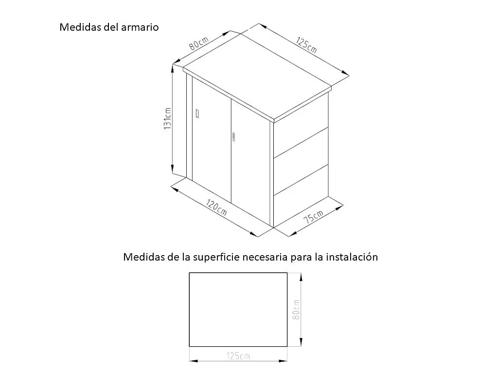 Armario de jardín de acero galvanizado gris REIVAX - 1,31 m3 - Ancho 120 x Prof. 80 x Alt. 131 cm
