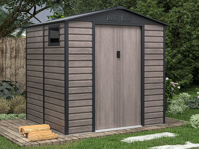 Casetta da giardino 4,15 m² in Acciaio galvanizzato effetto legno Grigio - ADELMO