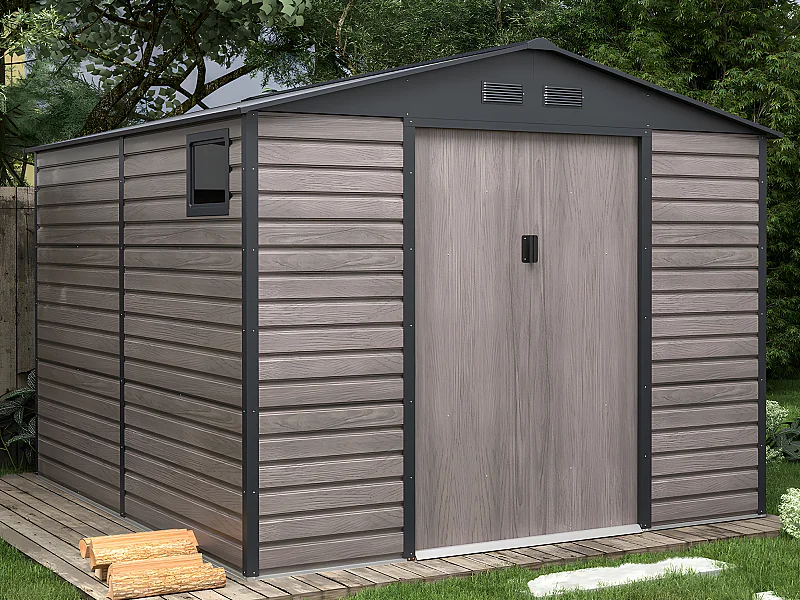 Wiata ogrodowa ADELMO ze stali galwanizowanej, drewnopodobnej – kolor szary – 8,94m²