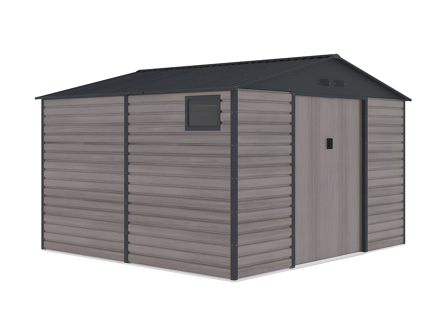 Caseta de jardín de acero galvanizado efecto madera ADELMO - gris - 10,98 m²