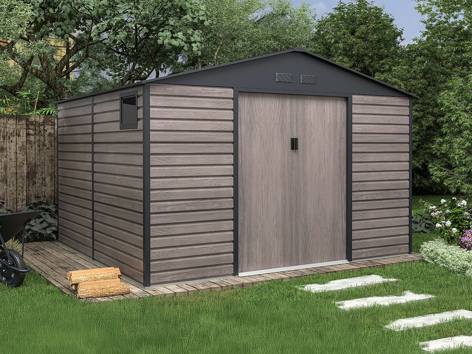 Casetta da giardino 10,98 m² in Acciaio galvanizzato effetto legno Grigio - ADELMO