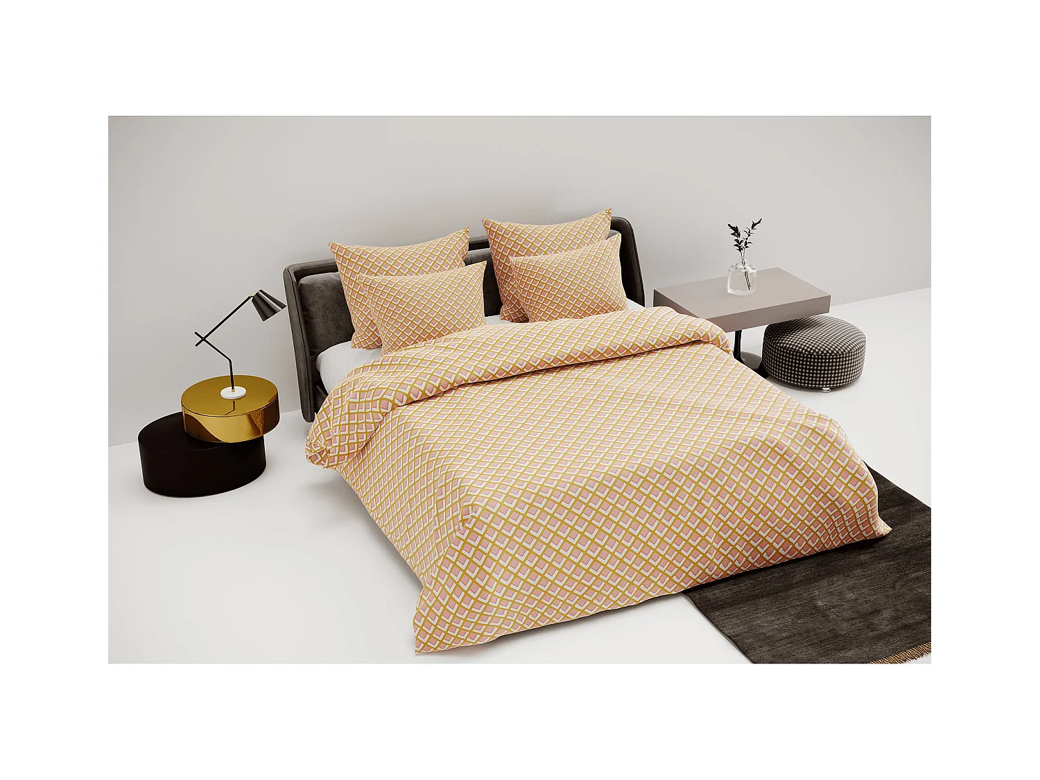 Ensemble housse de couette 260x240cm 2 taies d'oreiller 63x63cm