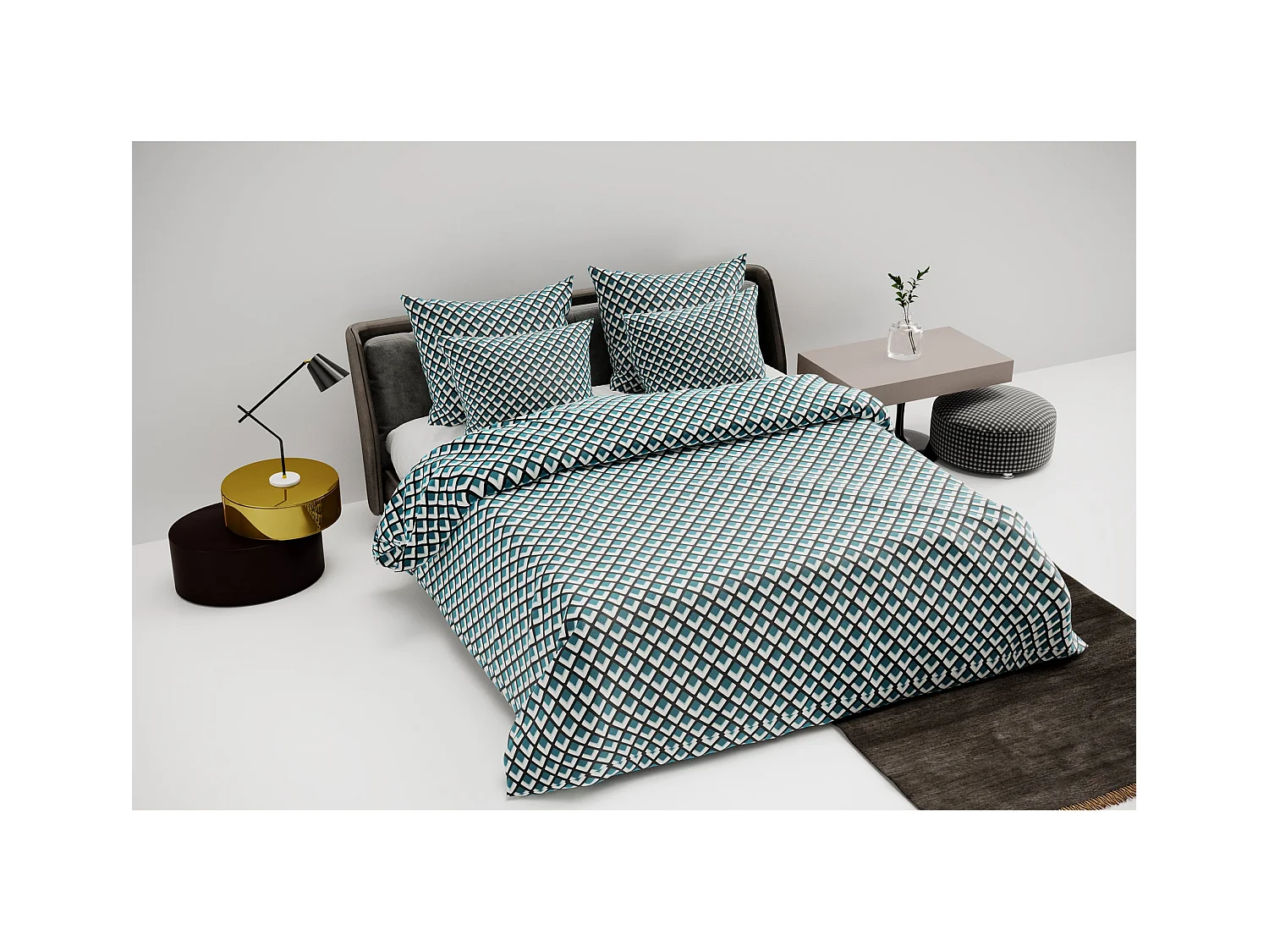 Ensemble housse de couette 260x240cm 2 taies d'oreiller 63x63cm