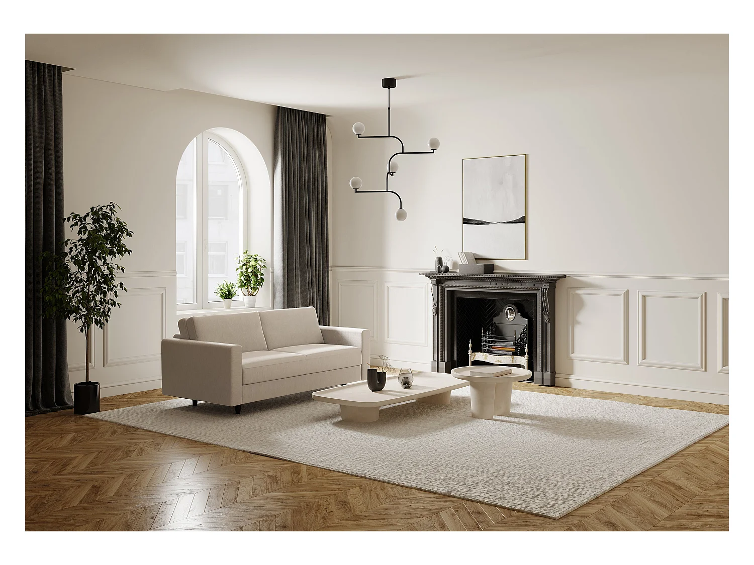 Canapé convertible express dunlopillo tissu tramé beige 140cm Hailie Jade