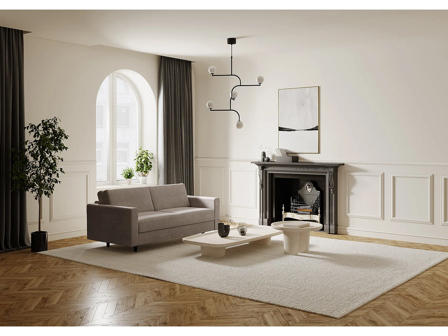 Canapé convertible express dunlopillo velours beige taupe 160cm Hailie Jade