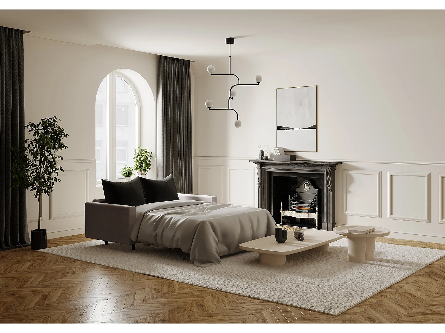 Canapé convertible express dunlopillo velours beige taupe 160cm Hailie Jade