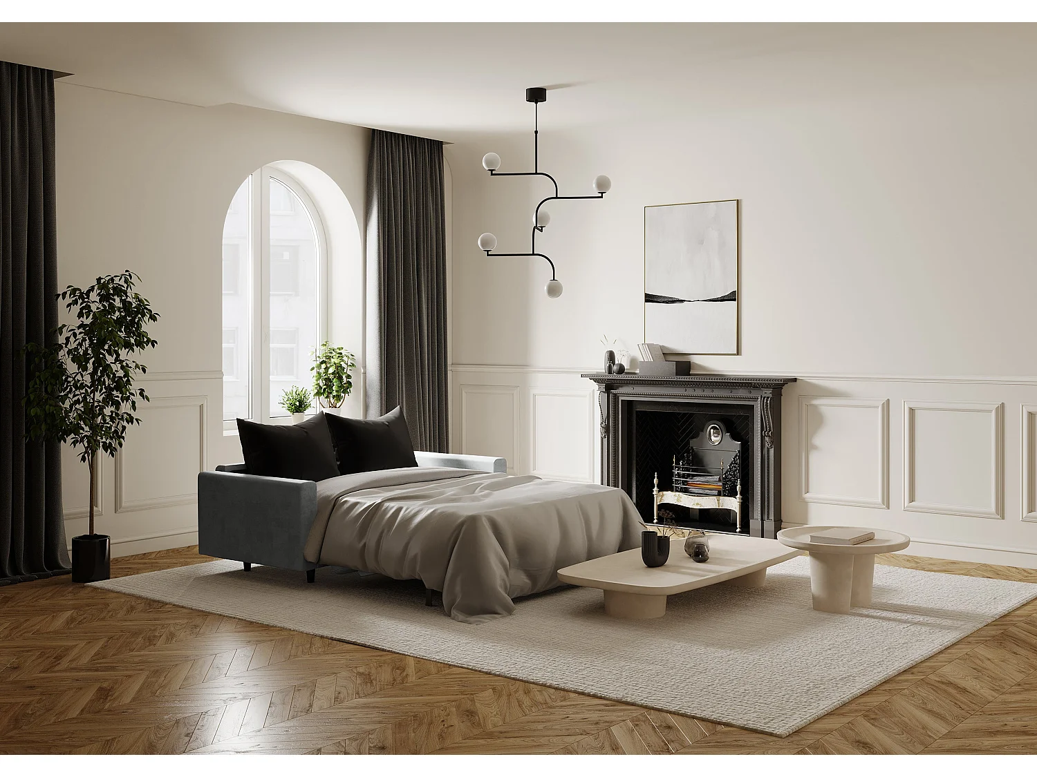 Canapé convertible express dunlopillo velours gris béton 140cm Hailie Jade