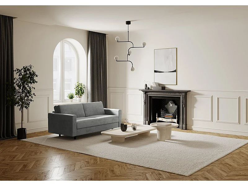 Canapé convertible express dunlopillo velours gris béton 140cm Hailie Jade