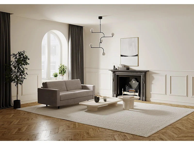 Canapé convertible express dunlopillo velours beige taupe 140cm Hailie Jade