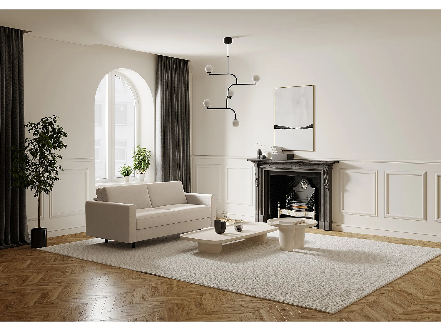 Canapé convertible express dunlopillo tissu tramé beige 160cm Hailie Jade