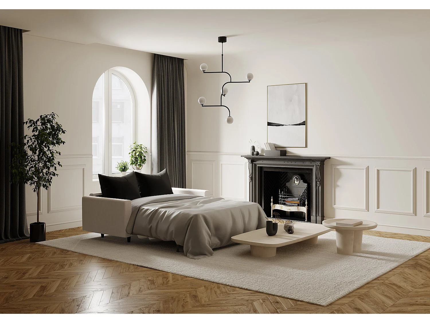 Canapé convertible express dunlopillo tissu tramé beige 160cm Hailie Jade