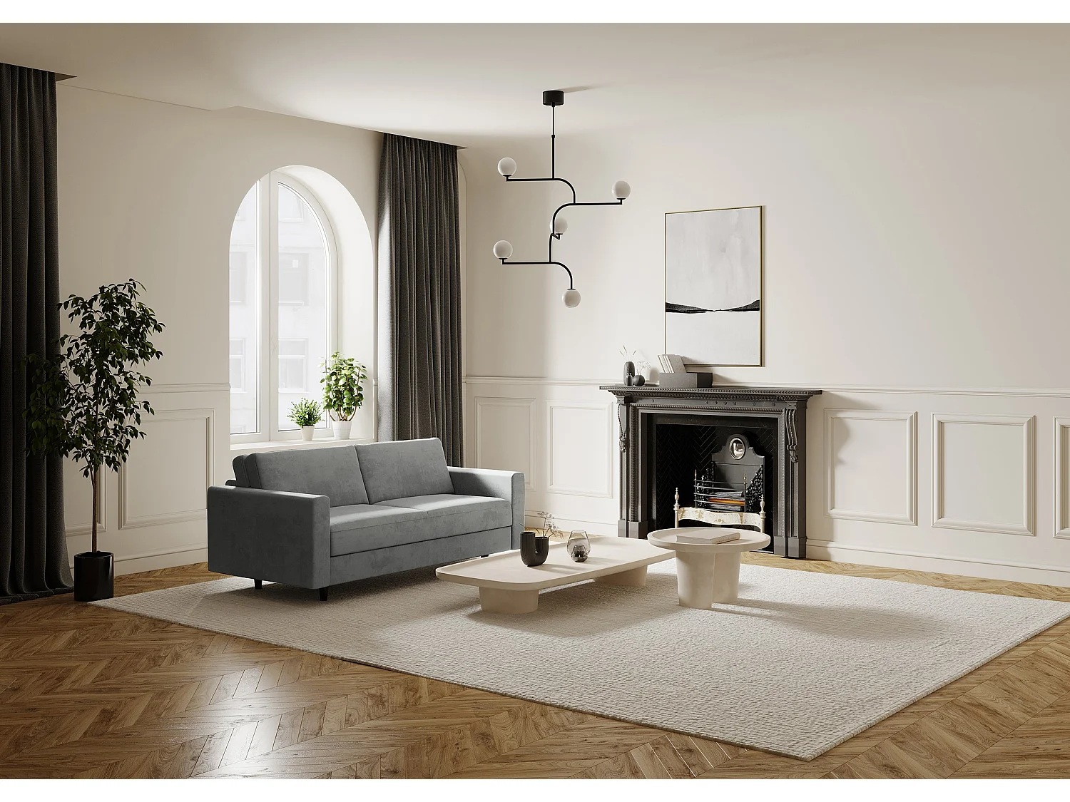 Canapé convertible express dunlopillo velours gris béton 160cm Hailie Jade