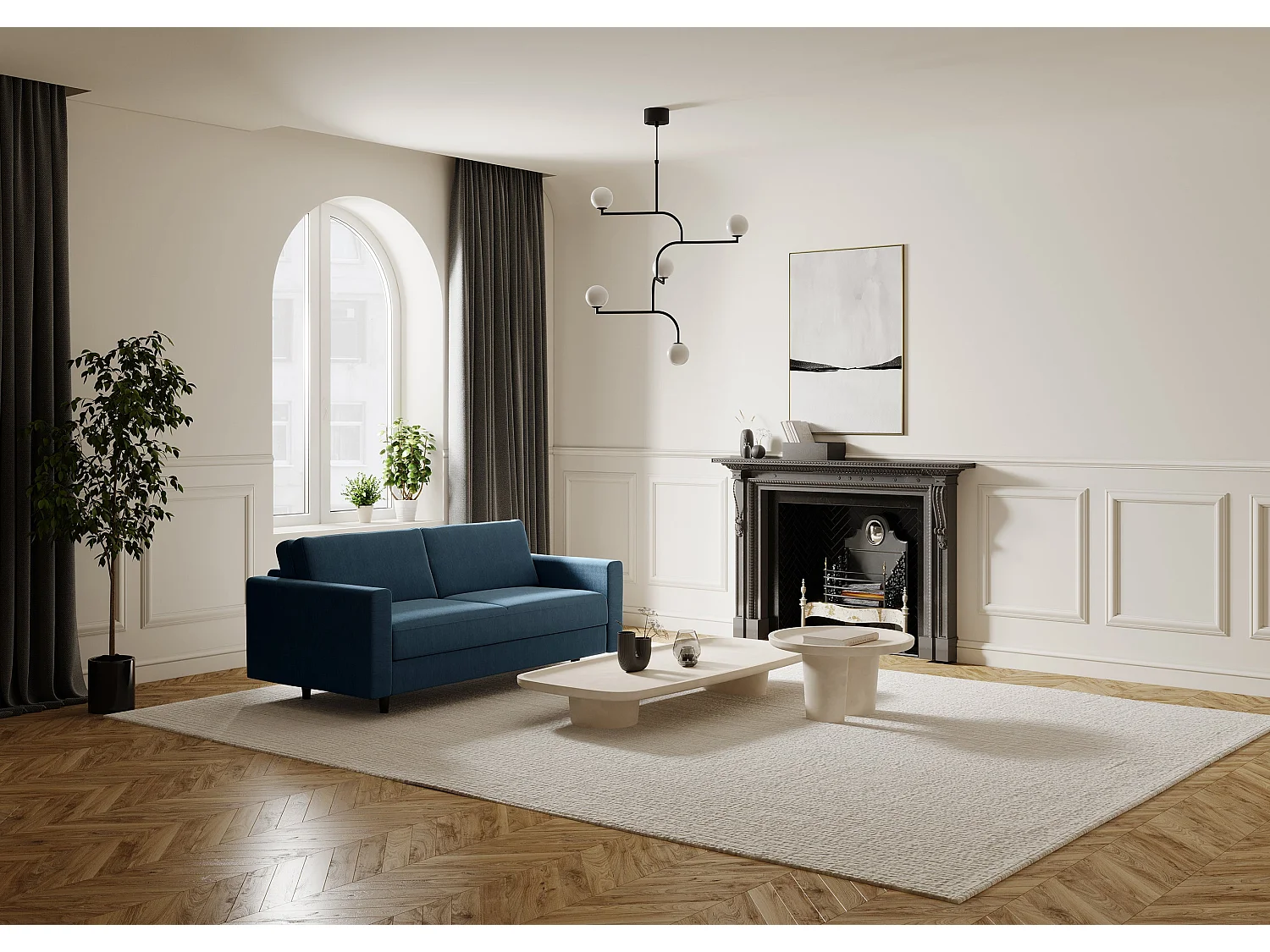 Canapé convertible express dunlopillo tissu tramé bleu gris 160cm Hailie Jade