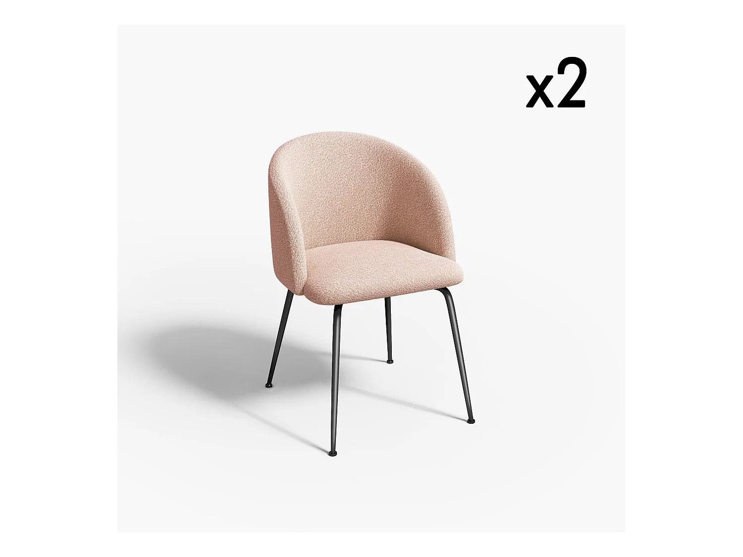 Lot de 2 chaises bouclette rose pieds noir mat